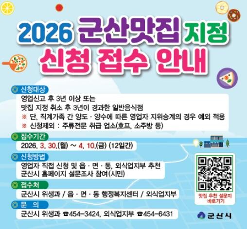 군산시, ‘군산 맛집’ 신규 업소 모...