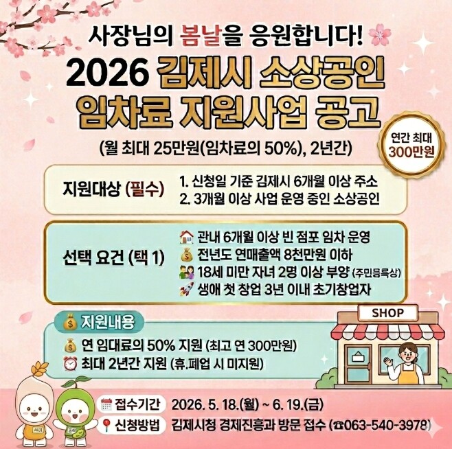김제시, 2026년 소상공인 임차료 ...