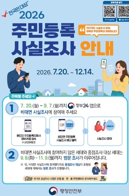 행정안전부, 매년 받는 주민등록 사실...