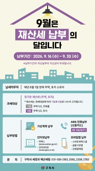 구리시, 9월 정기분 재산세 428억...